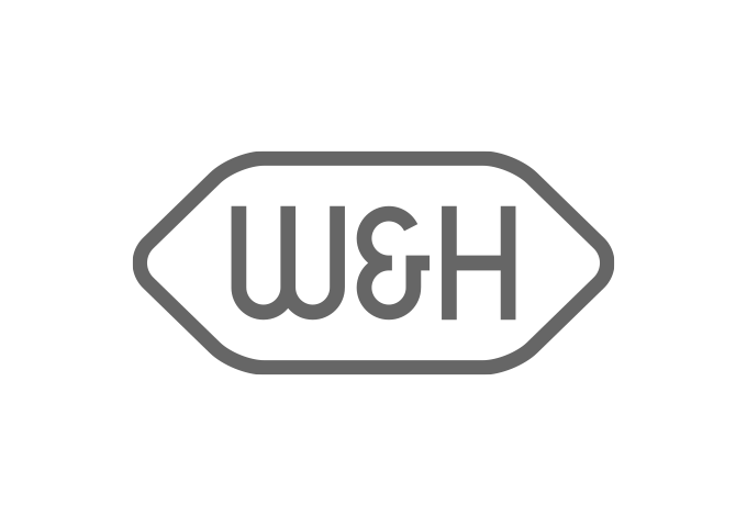 Il logo W&H, azienda di Prodotti Dentali e apparecchi di sterilizzazione per cliniche odontoiatriche e studi medici