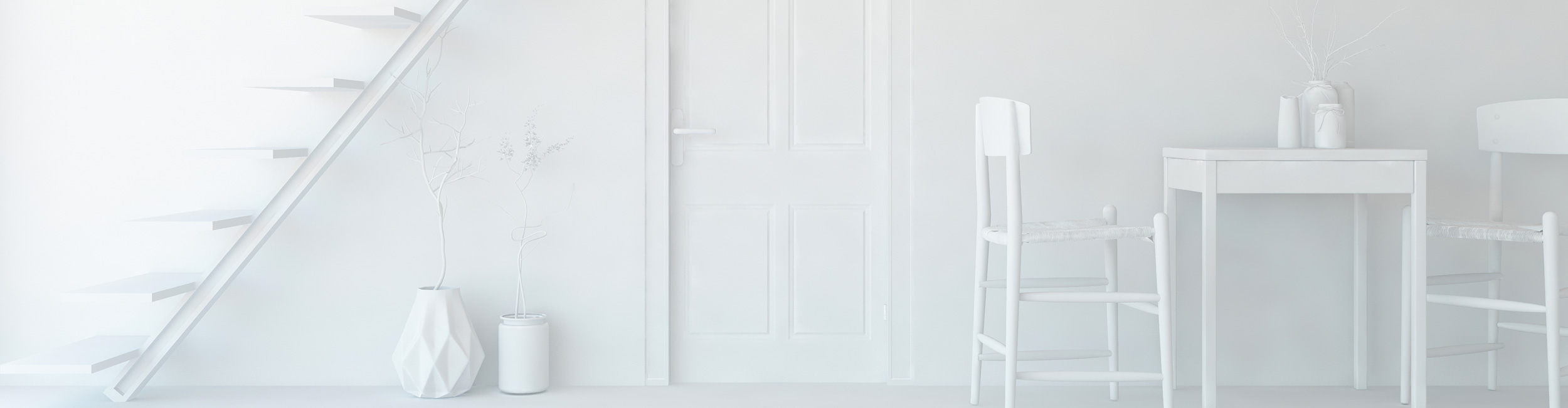 Immagine 3D soft in bianco e nero, di un ambiente domestico