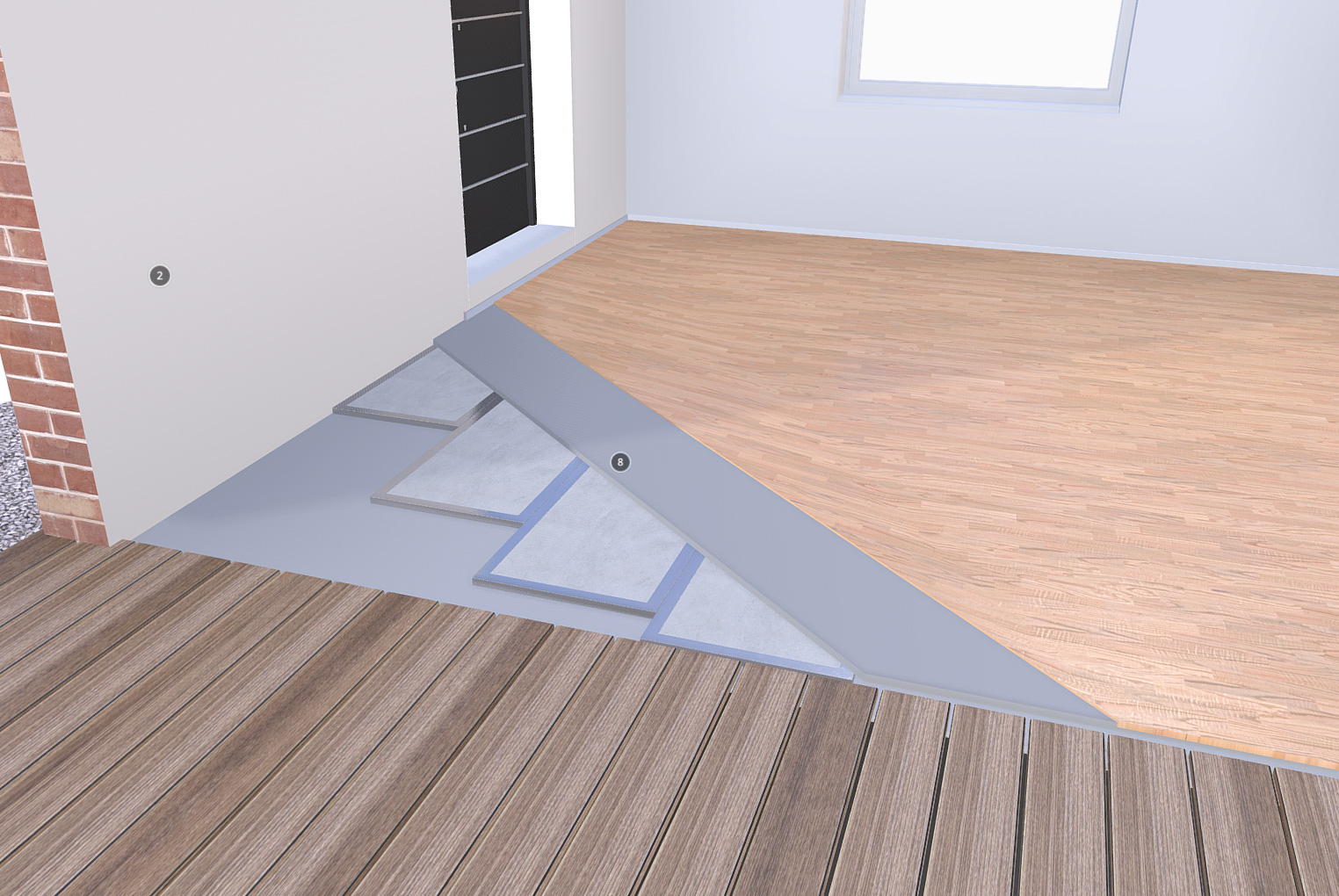 Dettagli di interno dei materiali di una casa in 3D