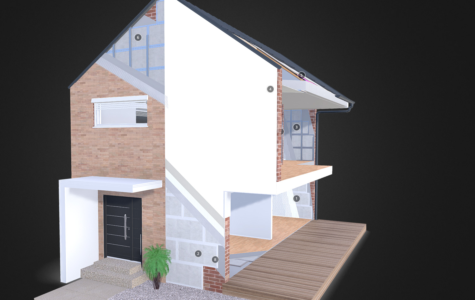 Dettagli di interno dei materiali di una casa in 3D