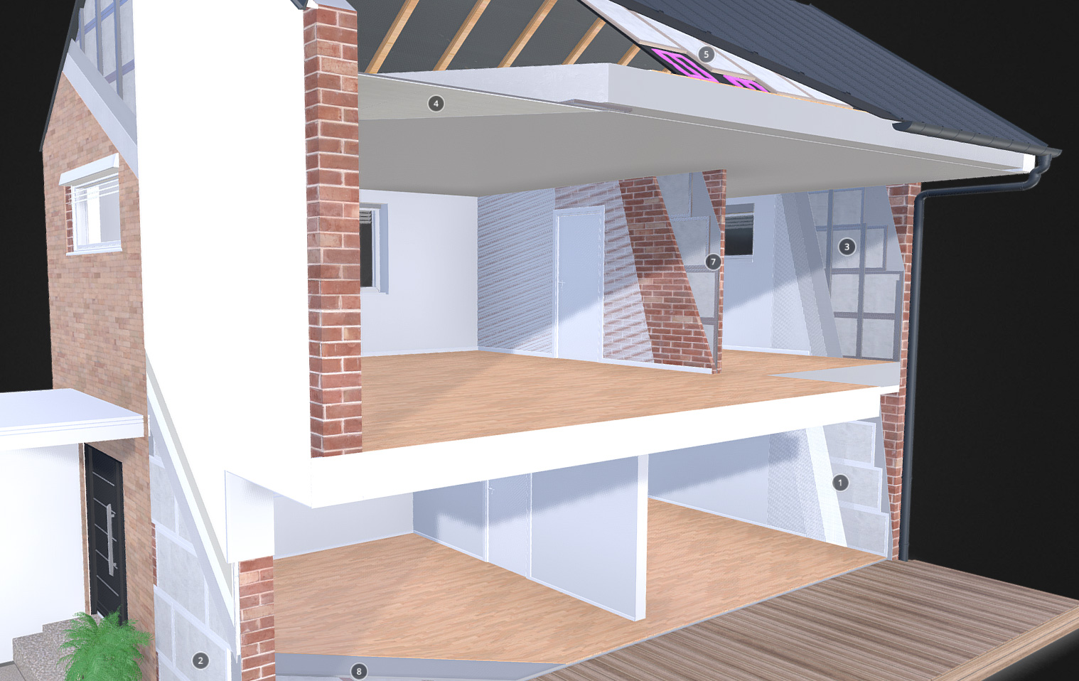 Dettagli di interno dei materiali di una casa in 3D