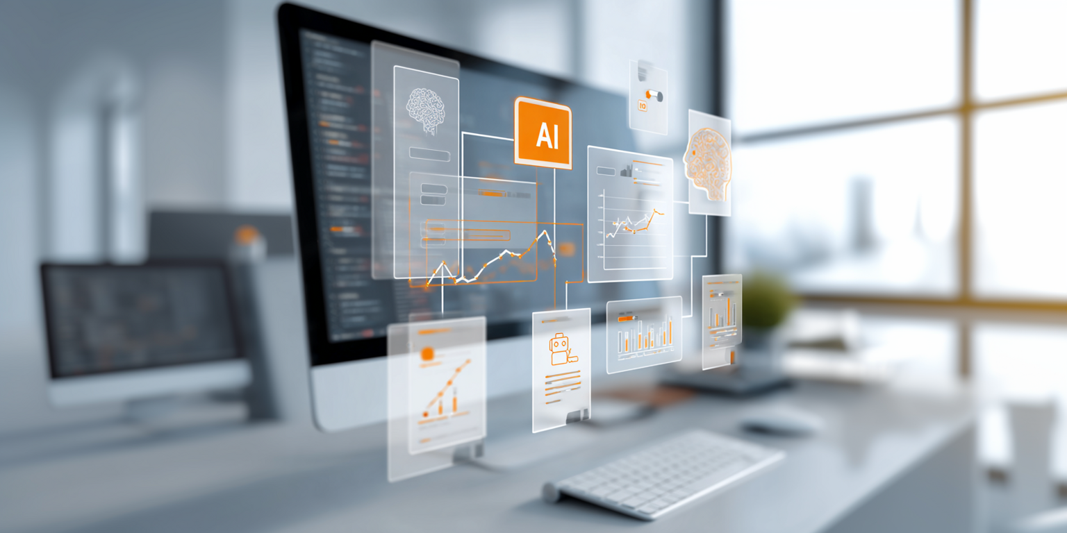 Immagine di uno scehrmo di computer con delle finestre esplose che simulano interazioni intelligenti